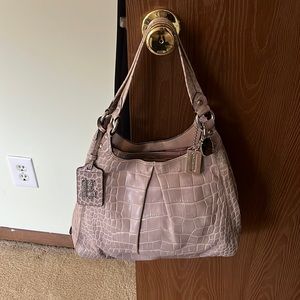 Coach light grey croc leather bag